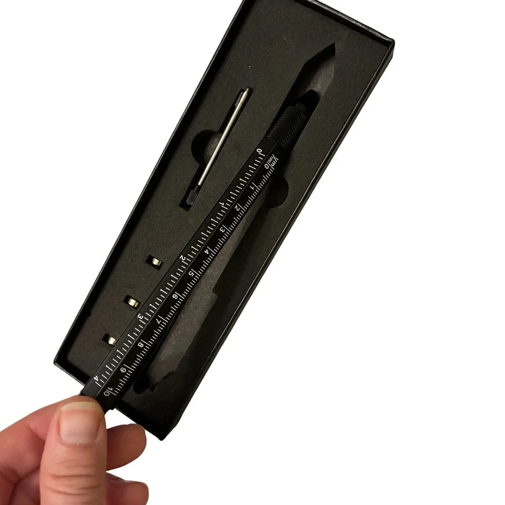 Multi-tool Pen Unisex OS Black New 6-in-1 Ruler Level Stylus LED Light